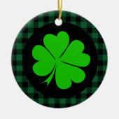 Lucky Clover charm, Shamrock, Green buffalo plaid Keramisch Ornament (Voorkant)