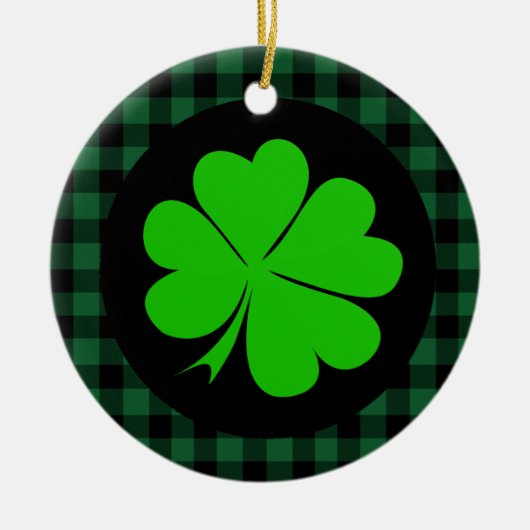 Lucky Clover charm, Shamrock, Green buffalo plaid Keramisch Ornament (Voorkant)