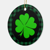 Lucky Clover charm, Shamrock, Green buffalo plaid Keramisch Ornament (Links)