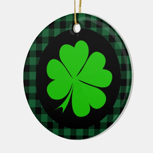 Lucky Clover charm, Shamrock, Green buffalo plaid Keramisch Ornament (Links)