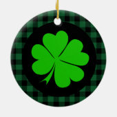 Lucky Clover charm, Shamrock, Green buffalo plaid Keramisch Ornament (Achterkant)