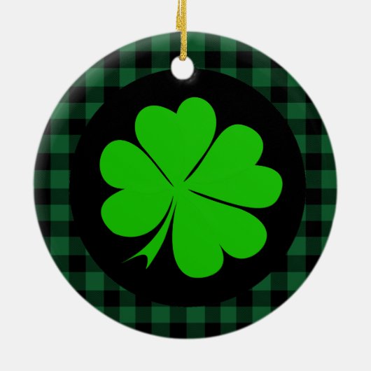 Lucky Clover charm, Shamrock, Green buffalo plaid Keramisch Ornament (Achterkant)