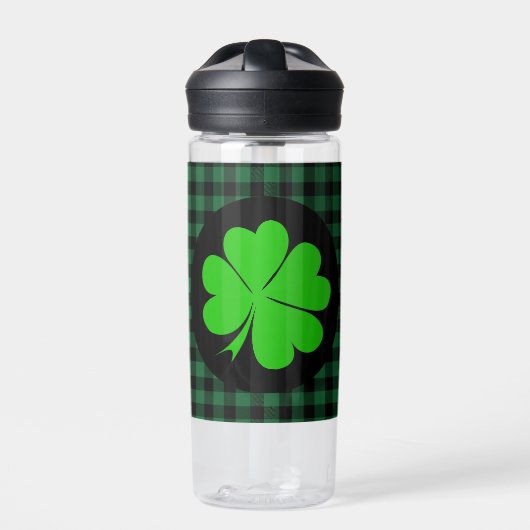 Lucky Clover charm, Shamrock, Green buffalo plaid Waterfles (Voorkant)