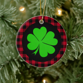 Lucky Clover charm, Shamrock, Red buffalo plaid Keramisch Ornament