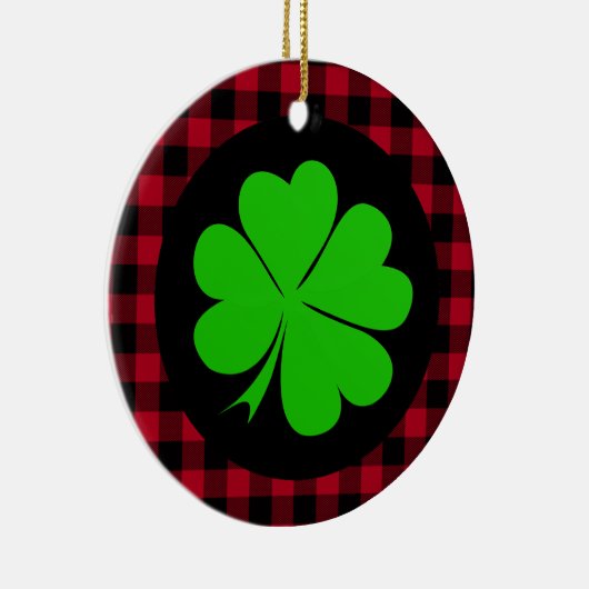 Lucky Clover charm, Shamrock, Red buffalo plaid Keramisch Ornament (Rechts)