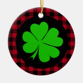 Lucky Clover charm, Shamrock, Red buffalo plaid Keramisch Ornament (Voorkant)
