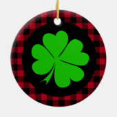 Lucky Clover charm, Shamrock, Red buffalo plaid Keramisch Ornament (Achterkant)