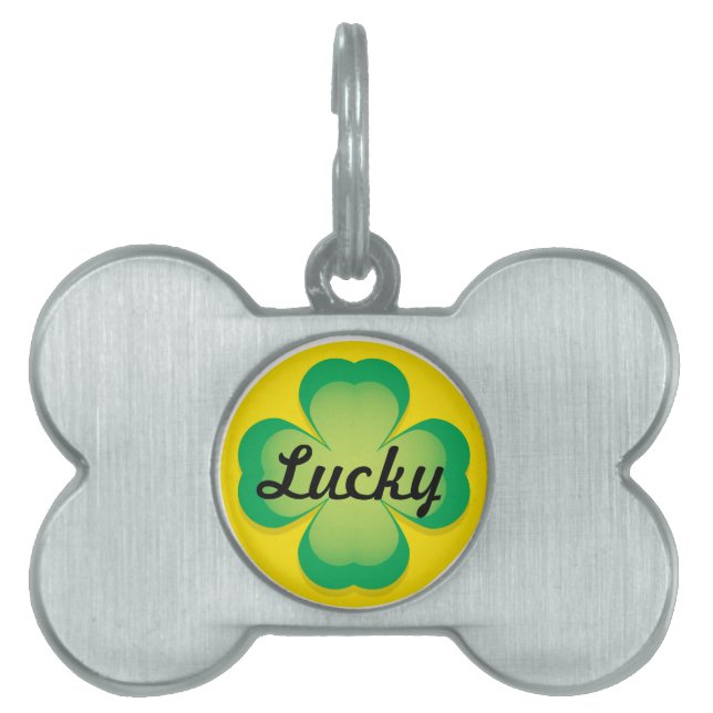 Lucky Clover Dog Label Huisdieren Naamplaatje (voorkant)