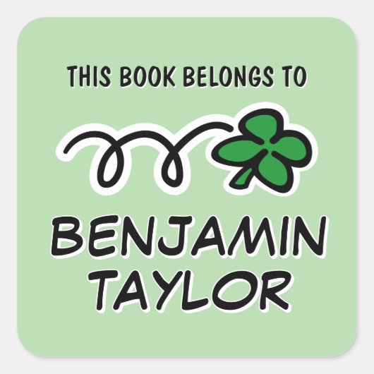 Lucky clover doodle personalized bookplate sticker (Voorkant)