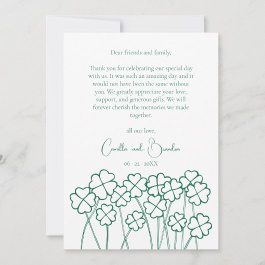 Lucky Clover Emerald Green Chic Modern Wedding Bedankkaart
