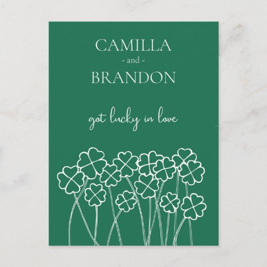 Lucky Clover Emerald Green Modern Save the Date Briefkaart (Voorkant)
