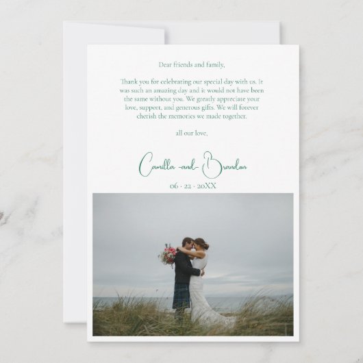 Lucky Clover Emerald Groen Chique Foto Bruiloft Bedankkaart (Achterkant)