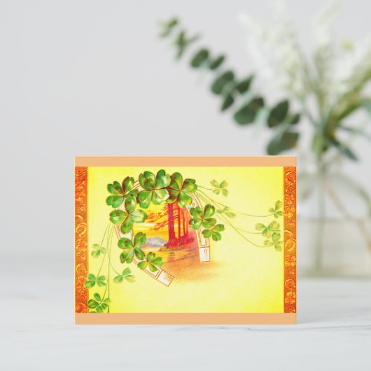 Lucky clover en hoefijzer  kunst briefkaart (Staand voorkant)