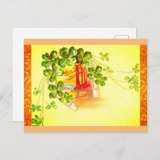 Lucky clover en hoefijzer kunst briefkaart (Voorkant / Achterkant)