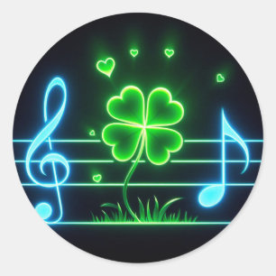 Lucky Clover en Muzieknoten Ronde Sticker