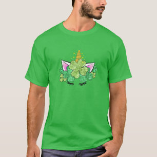 Lucky Clover Green Shamrocks Unicorn Girls St Patr T-shirt