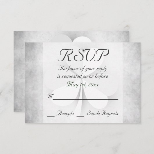 Lucky Clover Grijs Groen Sinaasappel Iers Bruiloft RSVP Kaartje (Voorkant / Achterkant)