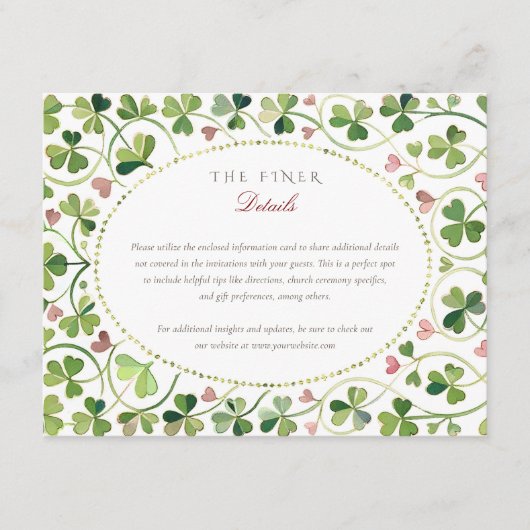 Lucky Clover & Hearts Wedding Details Behuizing Informatiekaartje (Voorkant)