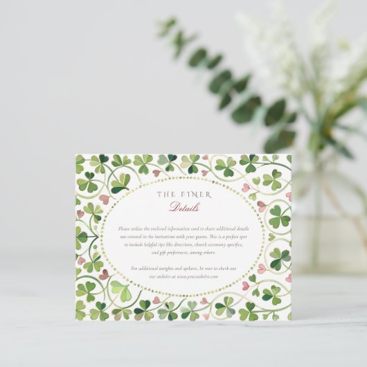 Lucky Clover & Hearts Wedding Details Behuizing Informatiekaartje (Staand voorkant)