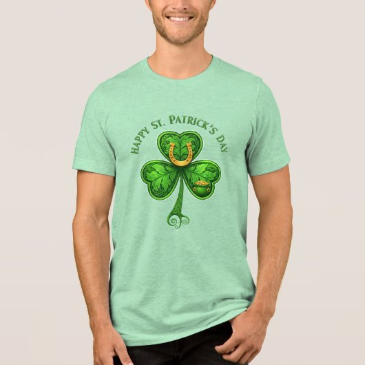 Lucky Clover Horseshoe Tee – St. Patrick’s Day Tri-Blend Shirt (Voorkant)