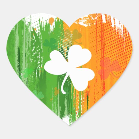 Lucky Clover & Ink Background Hart Sticker (Voorkant)