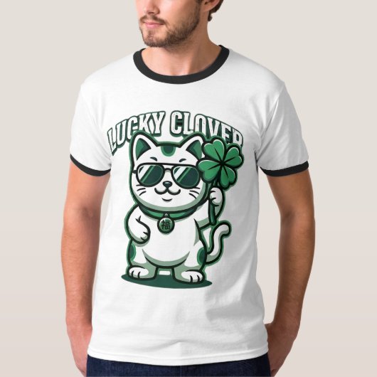 Lucky Clover Kat T-shirt | Grappige St. Patrick's (Voorkant)