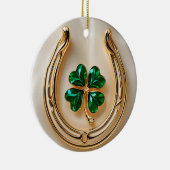 Lucky Clover met Goud Hoefijzer Keramisch Ornament (Rechts)