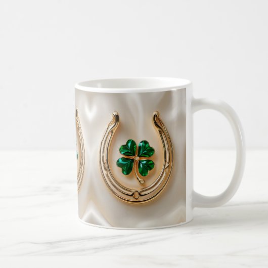 Lucky Clover met Goud Hoefijzer Koffiemok (Rechts)