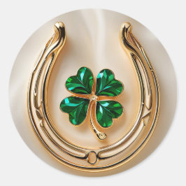 Lucky Clover met Goud Hoefijzer Ronde Sticker