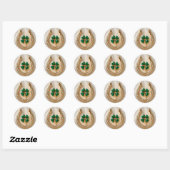 Lucky Clover met Goud Hoefijzer Ronde Sticker (Vel)