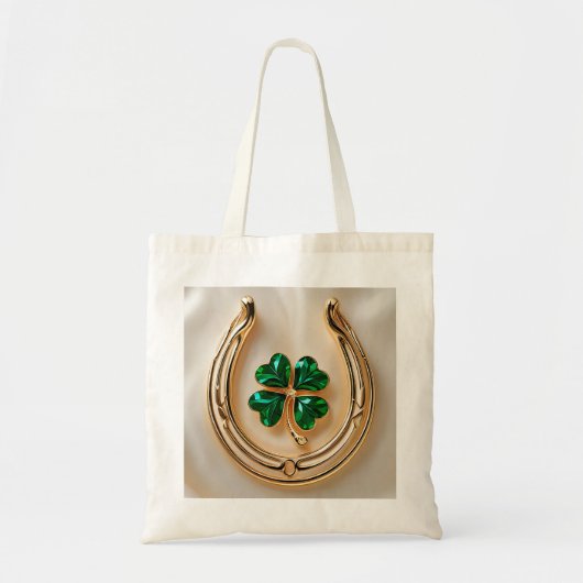 Lucky Clover met Goud Hoefijzer Tote Bag (Voorkant)