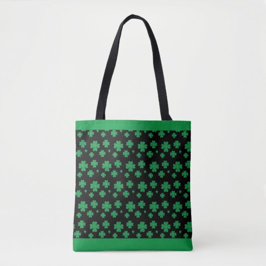 Lucky Clover-patroon in groen en zwart Tote Bag (Voorkant)