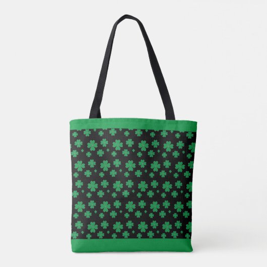 Lucky Clover-patroon in groen en zwart Tote Bag (Achterkant)