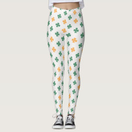 Lucky Clover Pattern Green Oranje St Patrick's Day Leggings