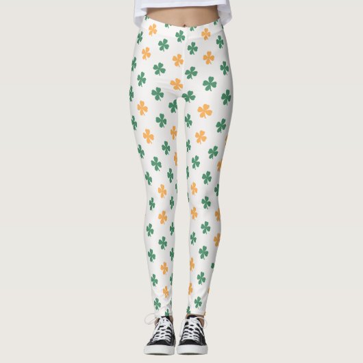 Lucky Clover Pattern Green Oranje St Patrick's Day Leggings (Voorkant)