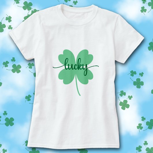 Lucky Clover Script St. Patrick’s Day Tee        T-shirt