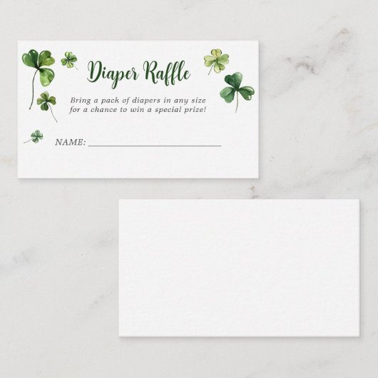 Lucky Clover Shamrock Irish Diaper Raffle Ticket Informatiekaartje (Voorkant / Achterkant)