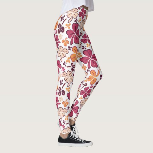 Lucky Clover Shamrock Red Pattern St Patrick's Day Leggings (Rechts)