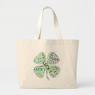 Lucky Clover Woordkunst Grote Tote Bag
