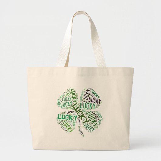 Lucky Clover Woordkunst Grote Tote Bag (Voorkant)
