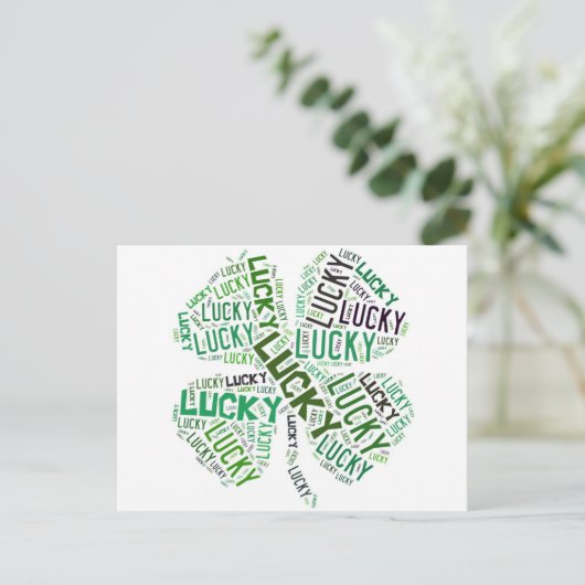 Lucky Clover Word Art Briefkaart (Staand voorkant)