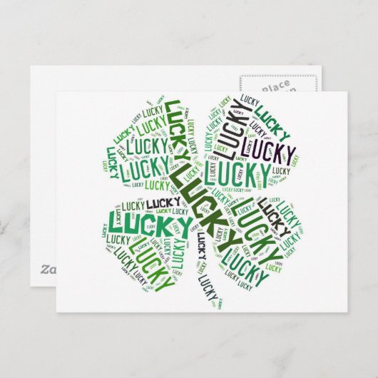 Lucky Clover Word Art Briefkaart (Voorkant / Achterkant)