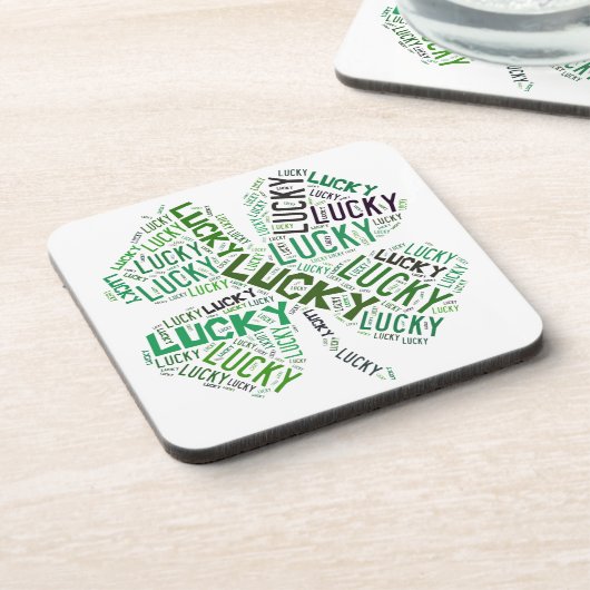 Lucky Clover Word Art Cork Onderzetters (Linkerzijde)
