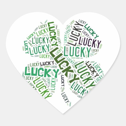 Lucky Clover Word Art Hart Sticker (Voorkant)