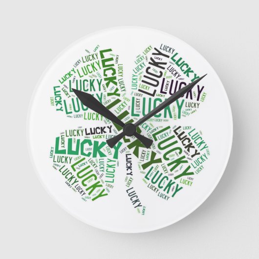 Lucky Clover Word Art Ronde Klok (Voorkant)