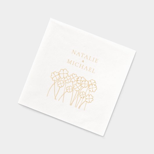 Lucky Clovers Shamrocks Elegante Namen Trouwen Folie Servetten (Links)