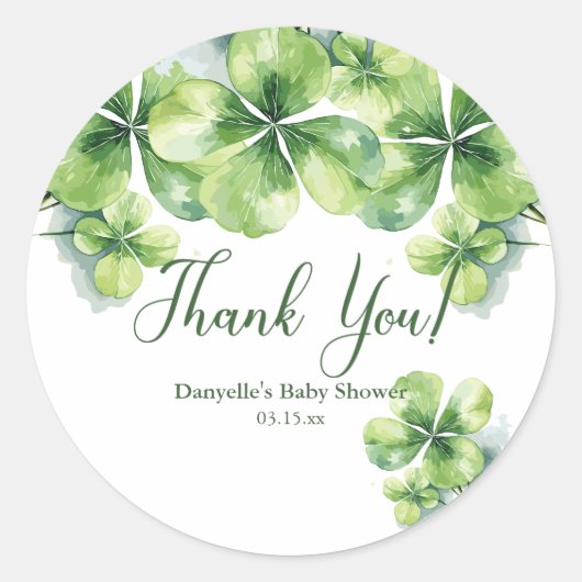 Lucky Clovers St. Patrick's Baby shower Bedankt Ronde Sticker (Voorkant)