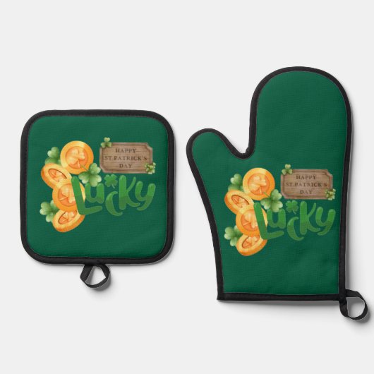 Lucky Coin Oven Mitt and Pot Holders Set (Voorkant)