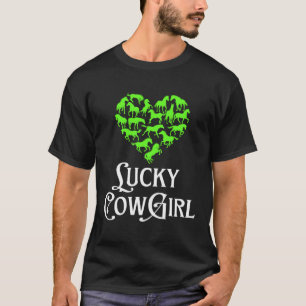 Lucky Cowgirl Paard Meisje St Paddy's Day Groen Ha T-shirt