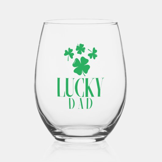 Lucky Dad Stemless Wine Glass - Vaderdag cadeau Wijnglas Zonder Voet (Voorkant)